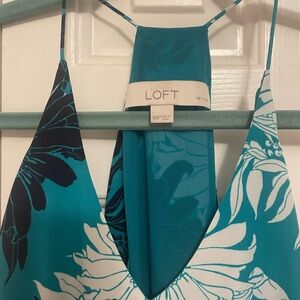 LOFT Teal and Navy Floral Maxi Dress
